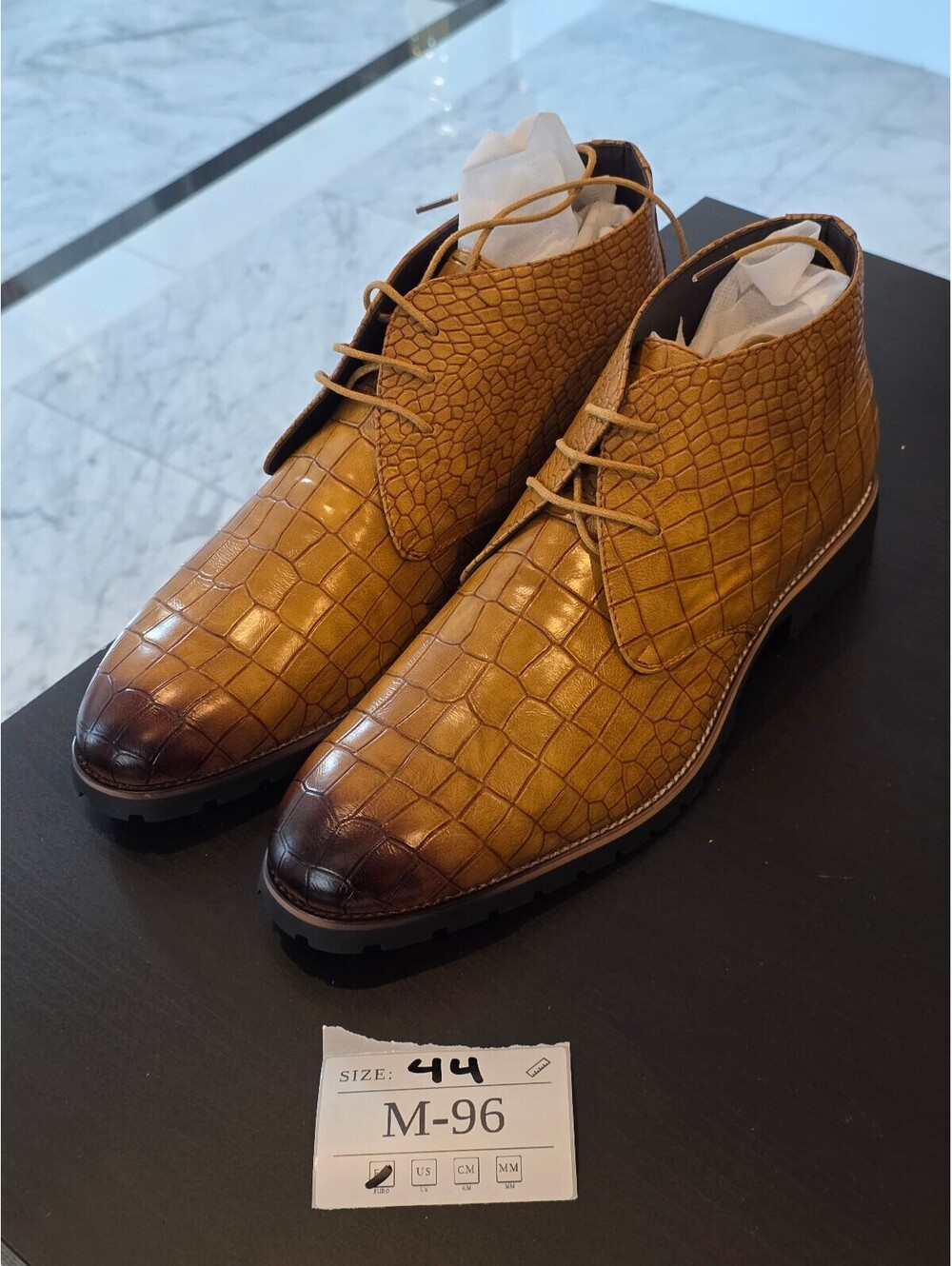 Men's Brown Crocodile Pattern Leather Ankle Boots